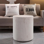 Light Travertine Finish Round Magnesium Oxide Side Table, 15.75 Inch Diameter Drum End Table, Sturdy Waterproof Accent Table for Living Room, Bedroom, Balcony
