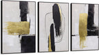 Abstract Neutral Textured Framed Canvas Wall Art Set of 3, Minimalist Wall Decor Modern Art Prints, Black Gold Wall Painting Artwork for Living Room,Bedroom,Dining Room,Office, 16"x24"