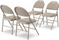 GarveeHome 4 Pack Folding Chairs with PU Leather Padded Cushion and Back, Metal Foldable Chair for Indoor Outdoor, Commercial Stackable Guest Chairs for Camping, Dining Room, Office, Party, Beige