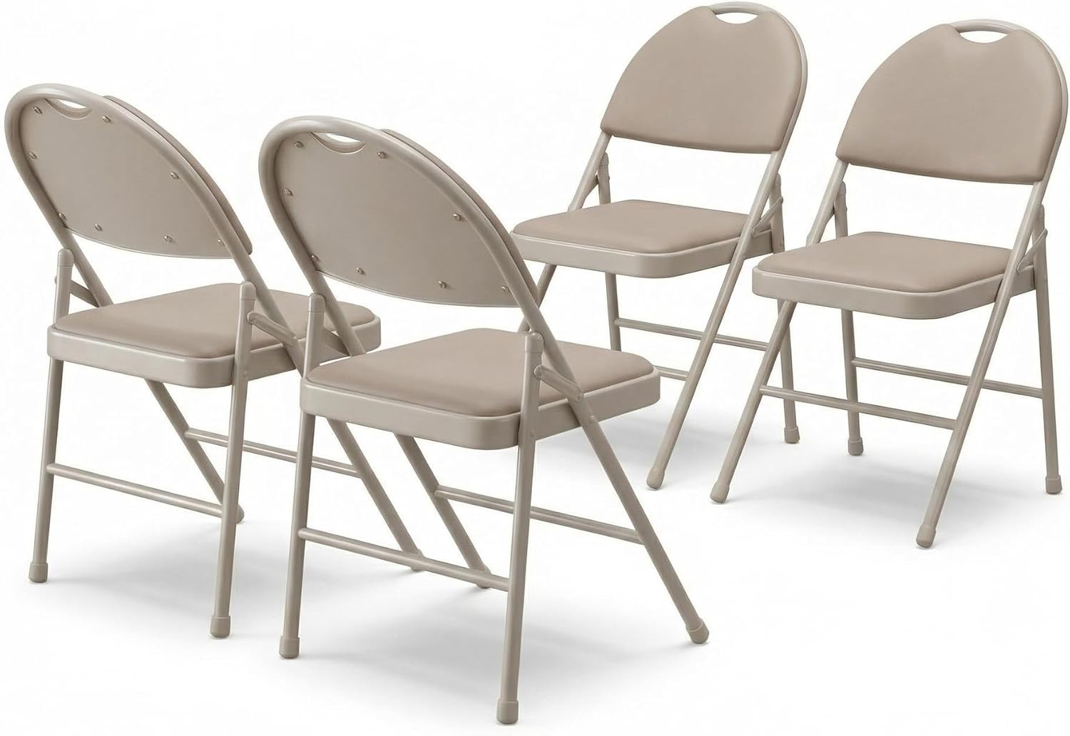 GarveeHome 4 Pack Folding Chairs with PU Leather Padded Cushion and Back, Metal Foldable Chair for Indoor Outdoor, Commercial Stackable Guest Chairs for Camping, Dining Room, Office, Party, Beige