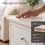 HOPUBUY 3 Drawer Narrow Nightstand for Bedroom, Storage Bedside Table | White, Set of 2, Modern Wood Metal End Table with Gold, Tall Night Stand for Living Room