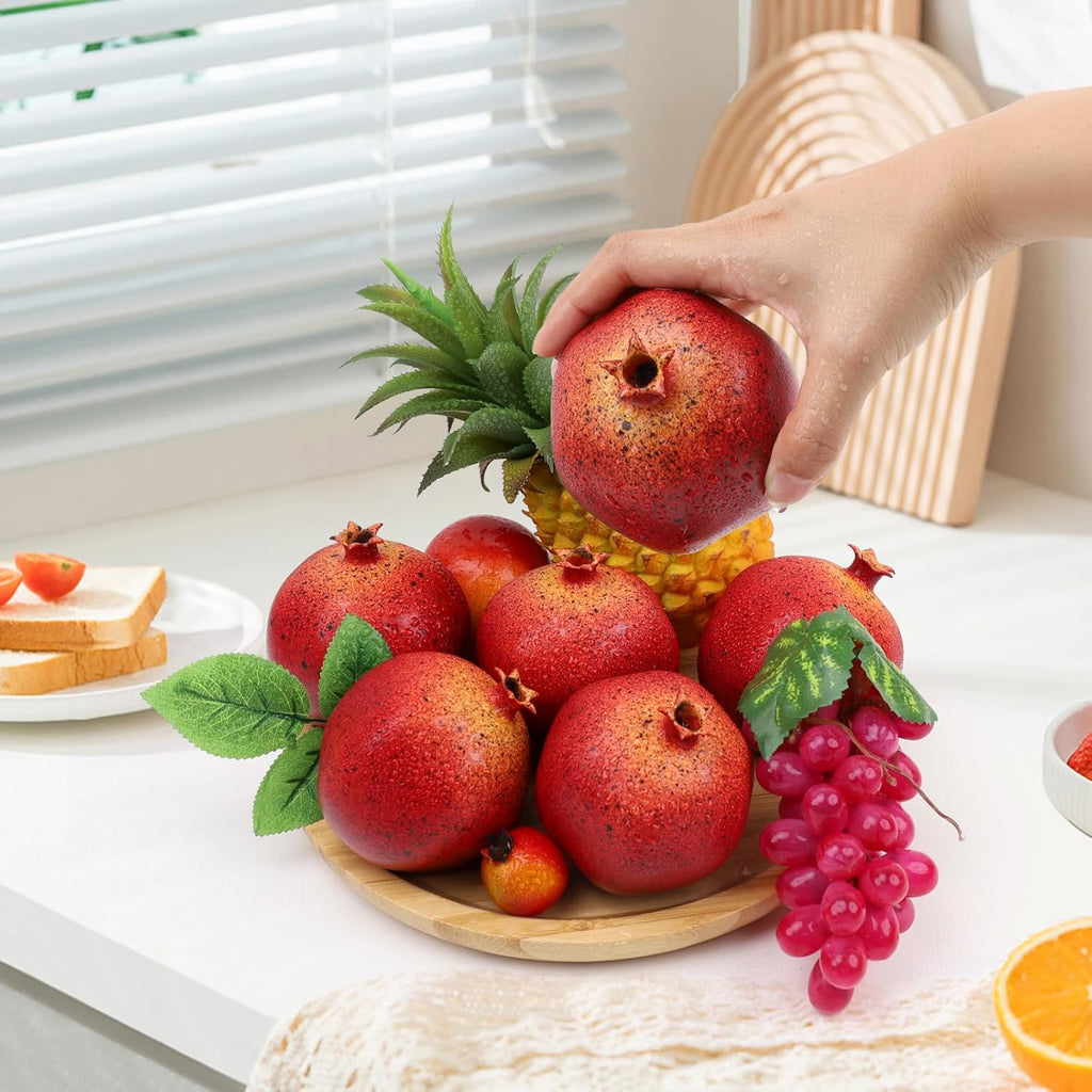 6pcs Fake Pomegranates,Realistic Fake Fruit for Home Decor,Plastic Artificial Pomegranates Decor