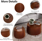 Round Nesting Coffee Tables Set of 2 with Storage Modern Wooden Fluted Nesting End Table Set Stacking Sofa Side Tables for Living Room Apartment, No Need Assembly (BrownD)