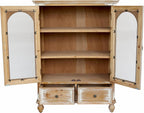 LKTART Solid Wood Storage Cabinet, Kitchen Sideboard Buffet Pantry Cabinet with Glass Doors & Drawers, Entryway Cabinet, Rustic Display Cabinet for Living Room,Natural Wood,48" Tall