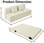 JKMAX Queen Size Folding Sofa Bed - 4 in 1 Convertible Sleeper Chair with Two Pillows - High Density Memory Foam Futon Couch - Foldable Bed for Living Room Bedroom (Beige)