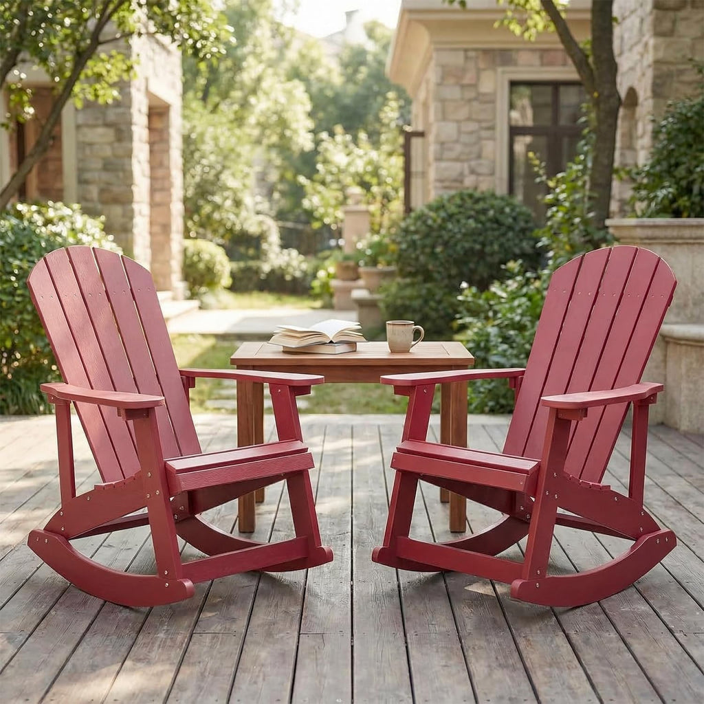 Outdoor Adirondack Rocking Chairs Set of 2, All-Weather Patio Rocker Chair with Wide Armrests & High Backrest, Front Porch Rocker Chairs for Patio Garden, Backyard, Porch