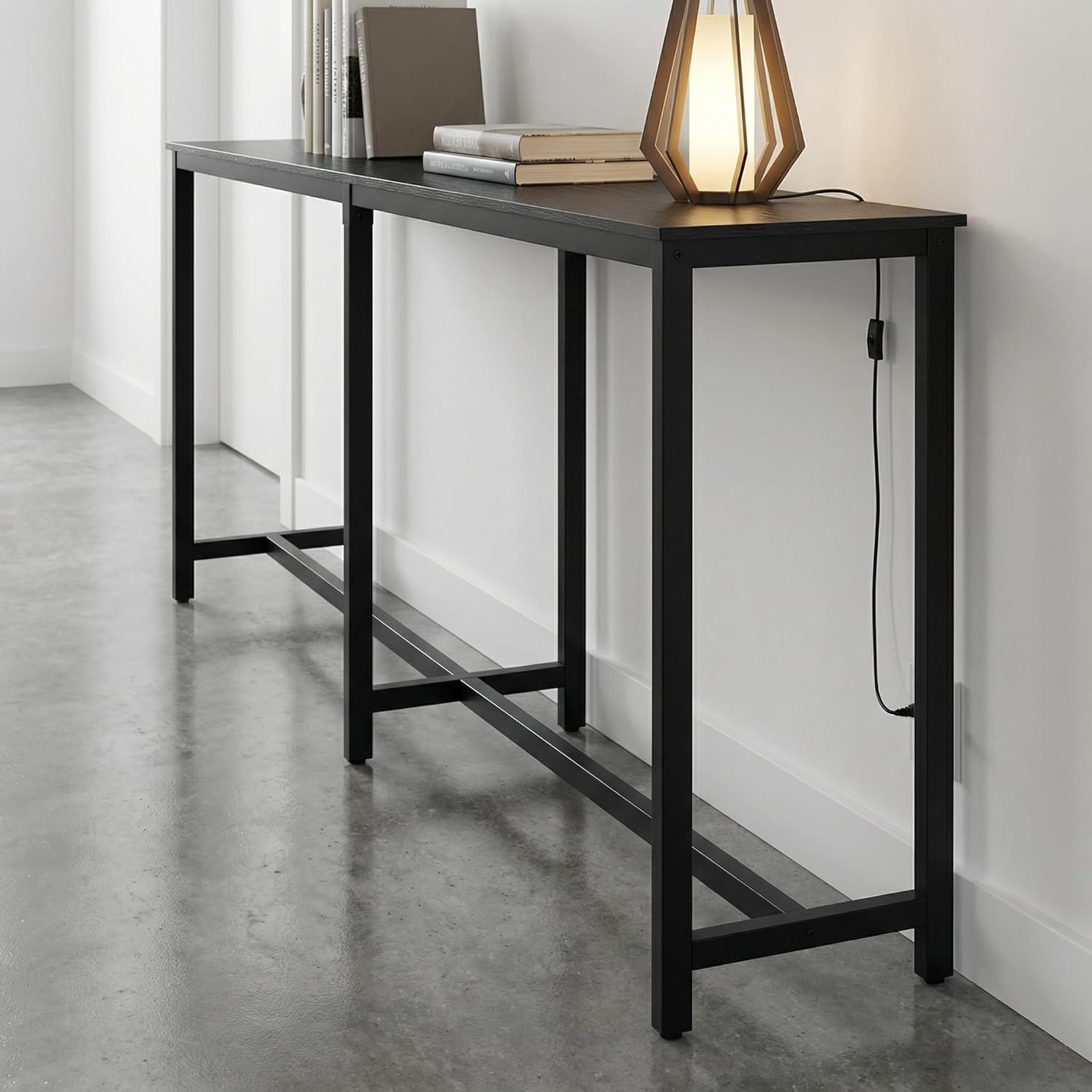 Homleke 71" L Narrow Long Kitchen Dining Bar Table, Counter Height High Pub Desk with Metal Frame for Small Spaces, Black
