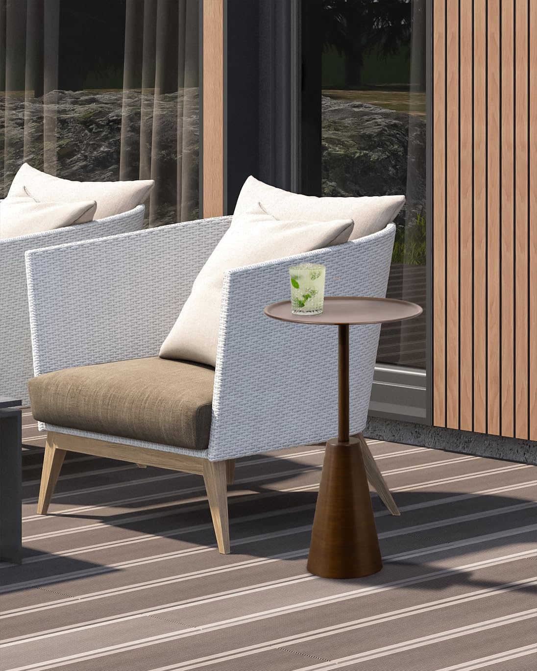 Kate and Laurel Sitara Modern Metal Circle Side Table, 14 x 14 x 24, Antique Brass, Unique Outdoor-Safe Round Metallic End Table for Use as Patio Accent Table or Pedestal Martini Table