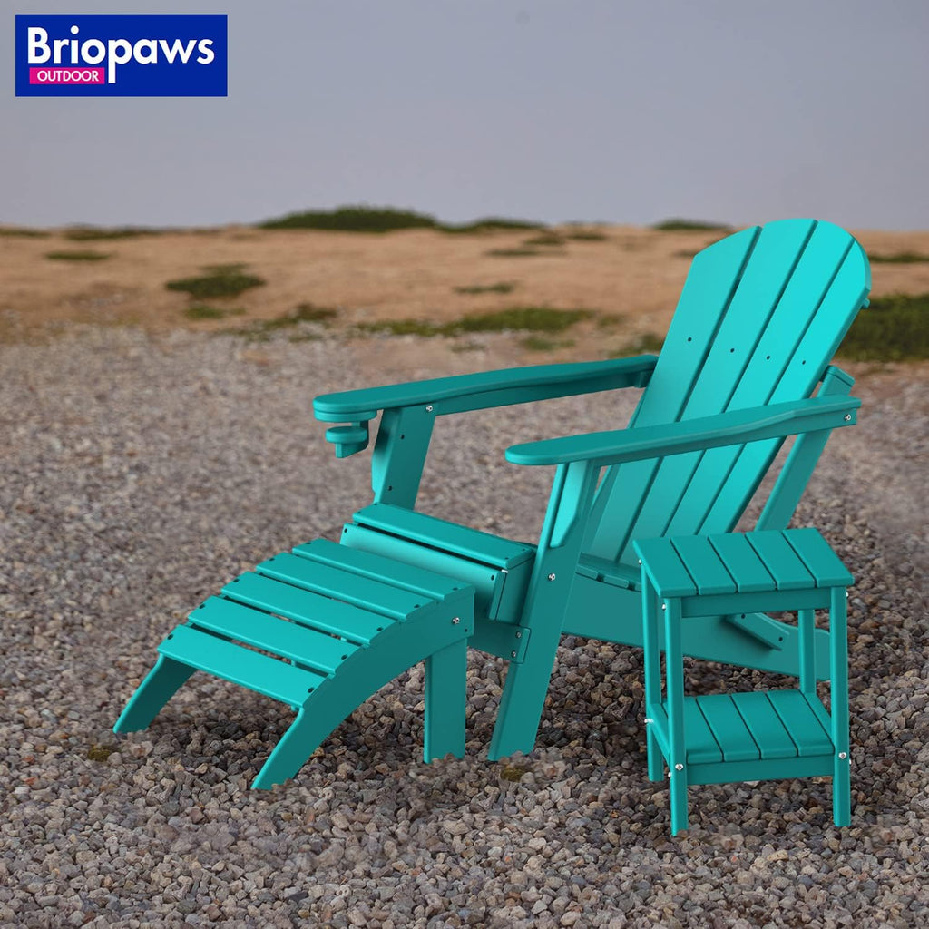 BRIOPAWS Adirondack Ottoman | Folding | HDPE Plastic | Aqua Outdoor Foot Rest | All Weather | Patio Footrest for Adirondack Chair | Foot Stool for Pool Deck Porch | 19.7W x 18.5L x 13H Inch