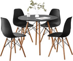 5-Piece 35.5" Round Dining Table Set, Small Kitchen Table Chairs Set of 4 Plastic Seats, Solid Wood Legs, Space Saving Furniture for Living Room Apartment Office Home, Black