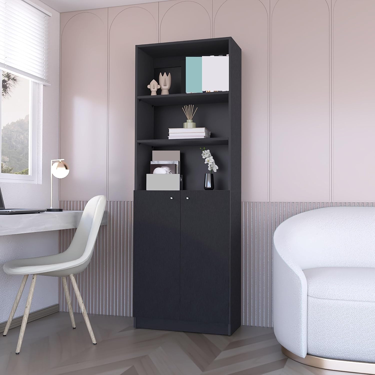Modern 2-Door Bookcase, Storage with Multi-Level Shelves and Double Door Design,for Kitchen Home
