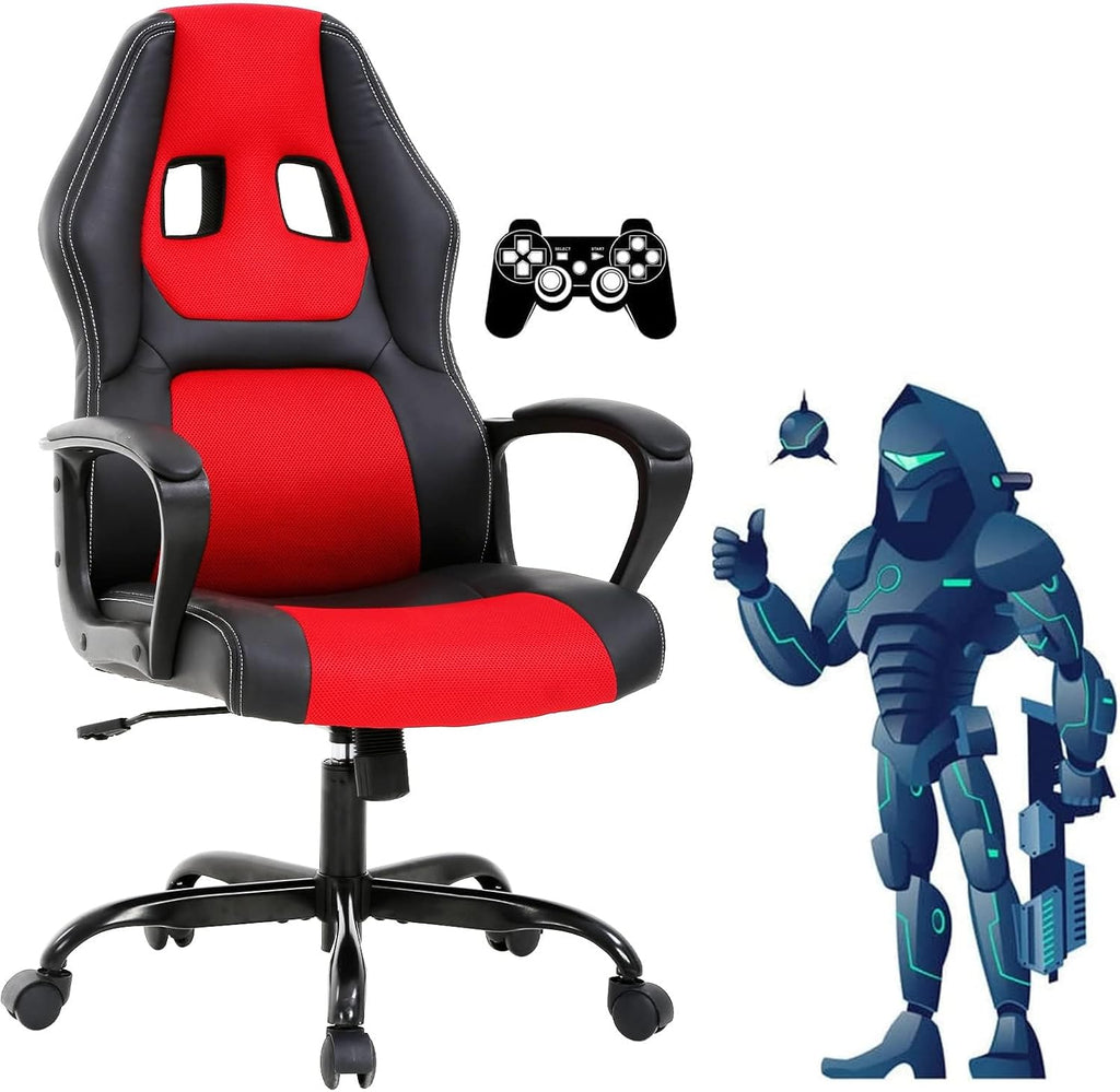 Gaming Chair Office Chair Ergonomic Video Game Chairs Adjustable Reclining Computer Chair with Lumbar Support Armrest Headrest Task Rolling Swivel Chair Game Chair for Adult Teen, Red