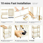 3 Tier Rolling Utility Cart, Storage Trolley Service Cart with Wheels Easy Assembly for Kitchen, Living Room, Office, Salon, Gold | Storage Trolley Service Cart with Lockable Wheels, Easy Assembly for Kitchen, Living Room, Office, Salon, Dorm