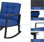 Tangkula Wicker Rocking Chair, Outdoor Glider Rattan Rocker Chair with Heavy-Duty Steel Frame, Patio Wicker Furniture Seat with 5” Thick Cushion for Garden, Porch, Backyard, Poolside (1, Blue)