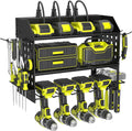 SUNALLY Power Tool Organizer Wall Mount with Charging Station,3 Layer Heavy Duty Metal Tool Storage Rack with 4 Drill Holders, Power Tool Shelf for Garage, Warehouse, Workshop, Gifts for Men, Husband