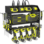 SUNALLY Power Tool Organizer Wall Mount with Charging Station,3 Layer Heavy Duty Metal Tool Storage Rack with 4 Drill Holders, Power Tool Shelf for Garage, Warehouse, Workshop, Gifts for Men, Husband