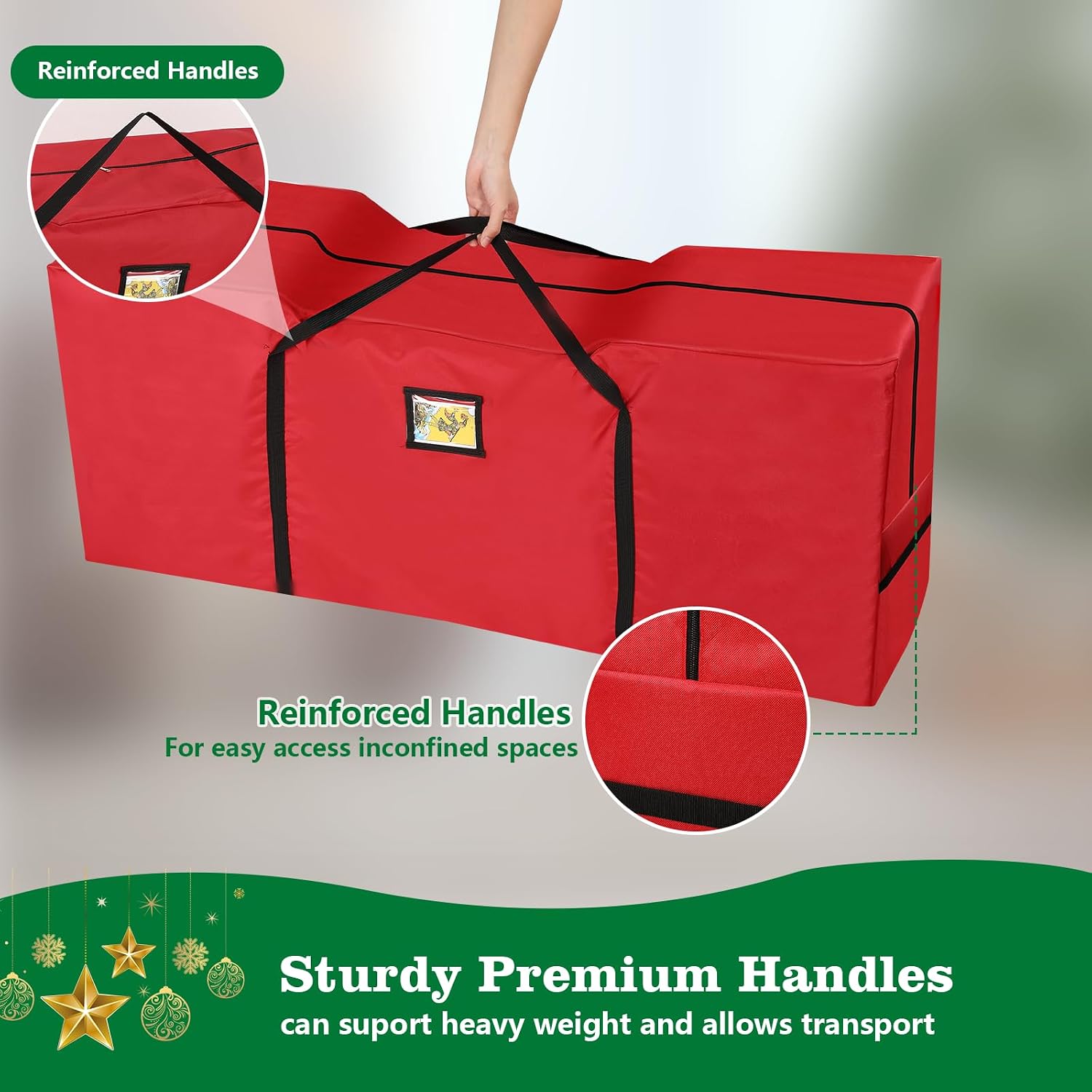 Christmas Tree Storage Bag 7.5 FT - Large Christmas Tree Storage, Heavy Duty 600D Oxford Fabric with Dual Zippers Wide Opening, Waterproof Material, Red