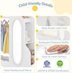 Curipeer Kids Dress Up Storage with Mirror, Bookshelf & Toy Storage, Scalloped Design Princess Closet for Little Girls, Kids Dress Up Rack, Open Hanging Armoire Wardrobe for Bedroom, Playroom, White