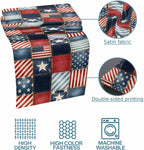 4th of July Bed Runner Stars Stripes Patchwork Bedding Scarves Soft Decorative Bed Flag Retro Checkered Grid Bed Runners for King Size Bed Home Hotel Bedroom Independence Day Decor 20x94 Inch