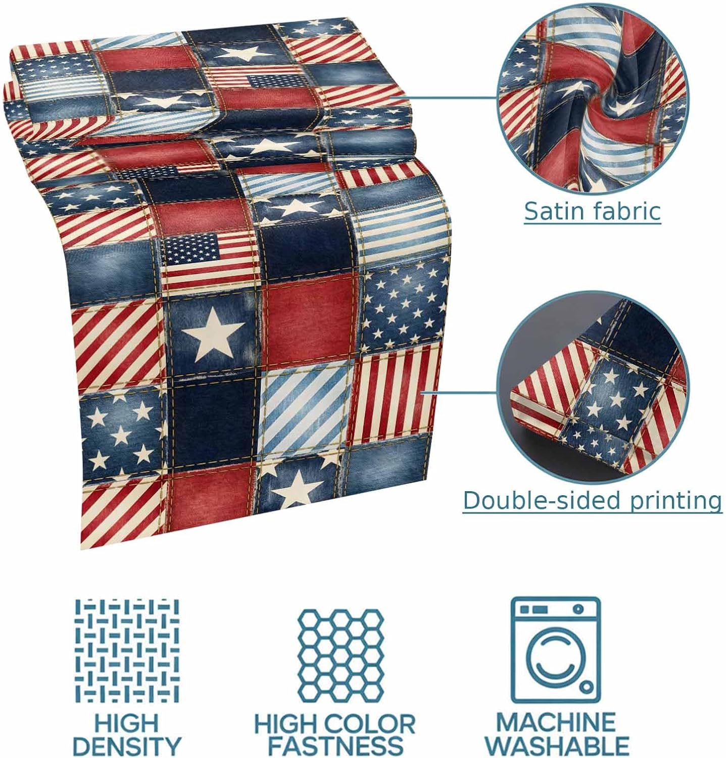 4th of July Bed Runner Stars Stripes Patchwork Bedding Scarves Soft Decorative Bed Flag Retro Checkered Grid Bed Runners for King Size Bed Home Hotel Bedroom Independence Day Decor 20x94 Inch