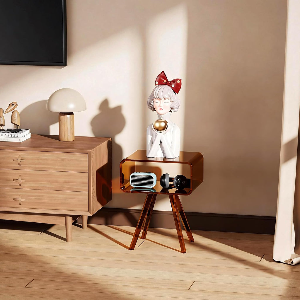 Acrylic Side Table, Acrylic Nightstand Bedside Table for Bedroom (Dark Brown, 16.1'' x 11.8'' x 19.7'')