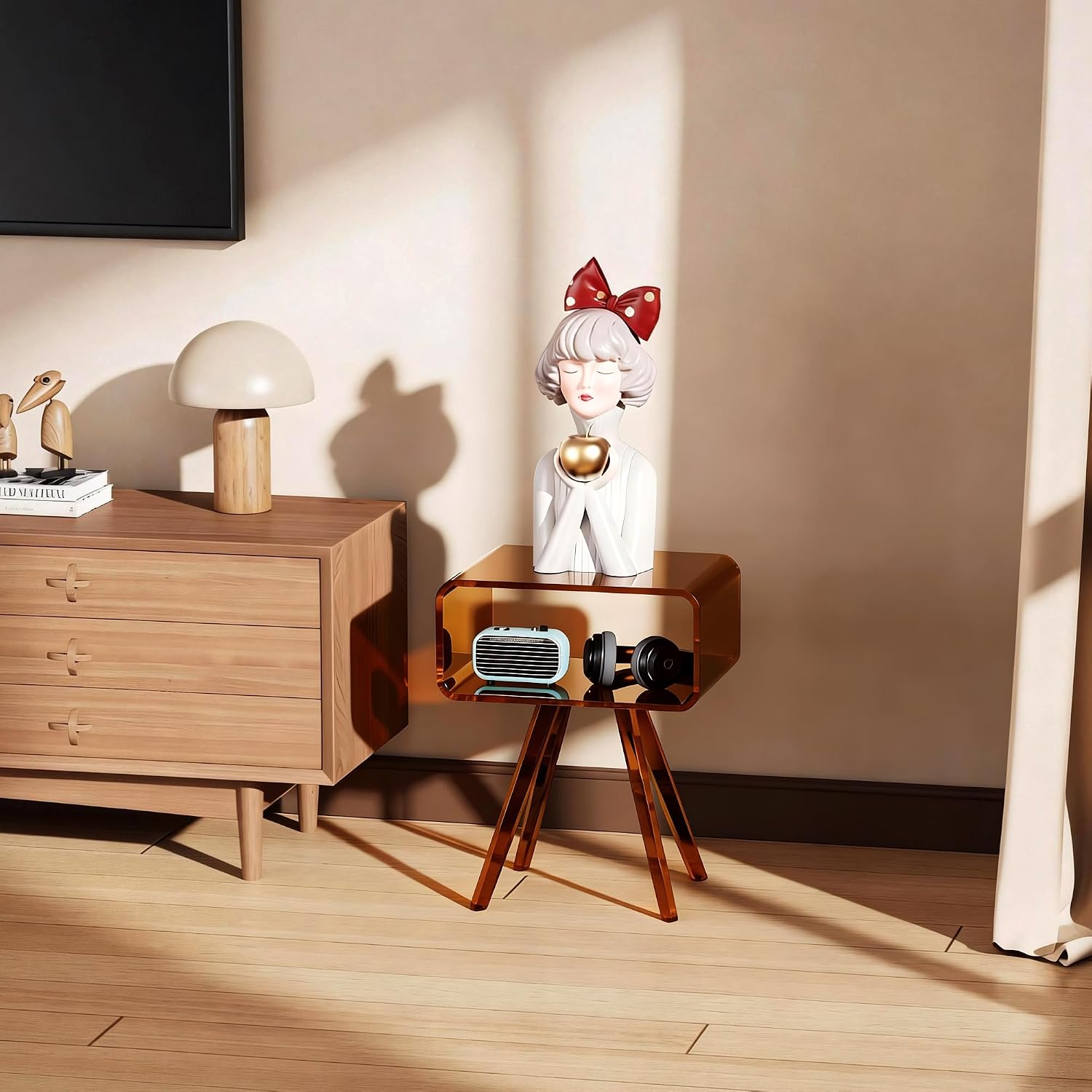 Acrylic Side Table, Acrylic Nightstand Bedside Table for Bedroom (Dark Brown, 16.1'' x 11.8'' x 19.7'')