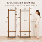 Taitiy Coat Rack Freestanding Solid Wood with Wheels 2 Shelves 5 Hooks | 100% solid rubberwood,hidden 360° silent wheels,2 tier shelves,5 hooks,small clothing rack,entryway bedroom living room