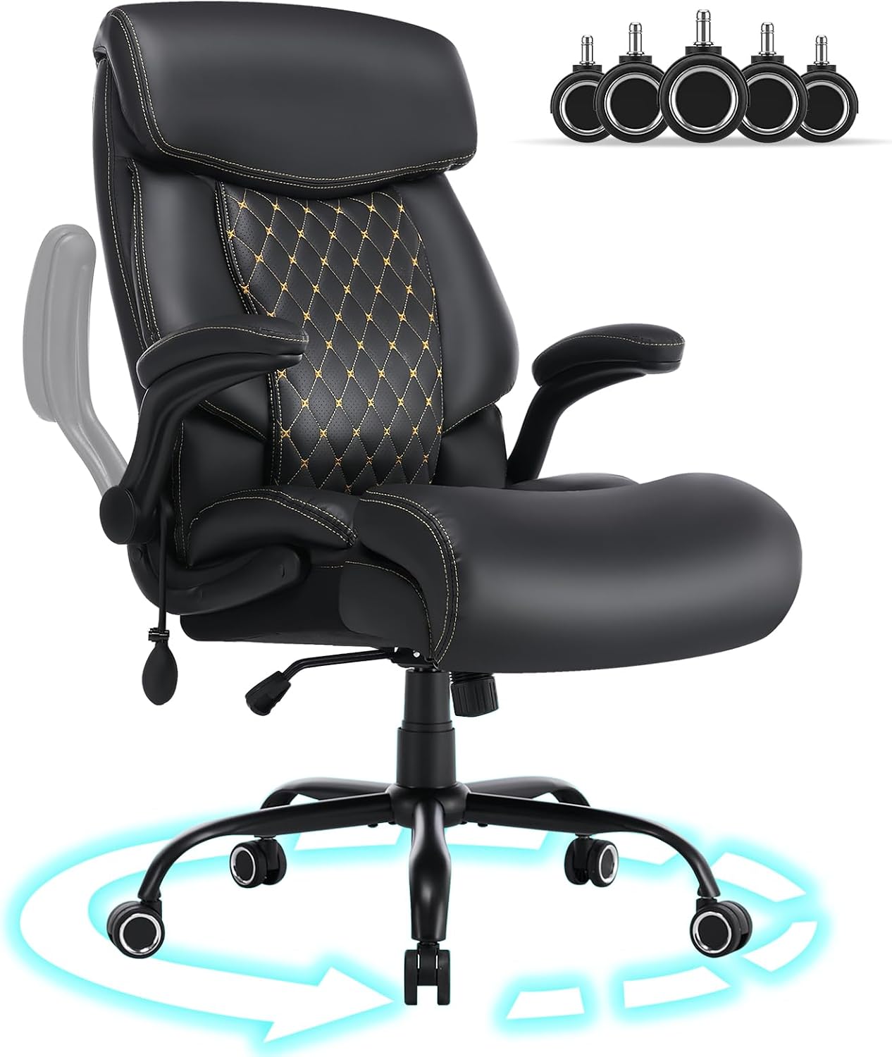 Big and Tall Office Chair 600lbs, Heavy Duty Ergonomic Executive Desk with Adjustable Armrests, Wide Seat, PU Leather Fabric, Air-Adjust Lumbar, Comfortable Office Chair for Heavy People