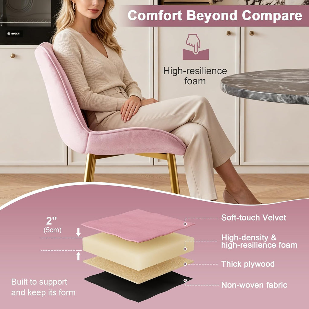 VECELO Dining Chairs Set of 4, Velvet Fabric & Metal Frame, Mordern Style for Kitchen, Living Room,Offcie, Pink