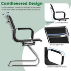 POWERSTONE Office Reception Guest Chair Set of 2 - Office Conference Desk Chair with No Wheels, Ergonomic Mid Back PU Leather Metal Base with Arms for Home Conference Meeting Waiting Room Lobby