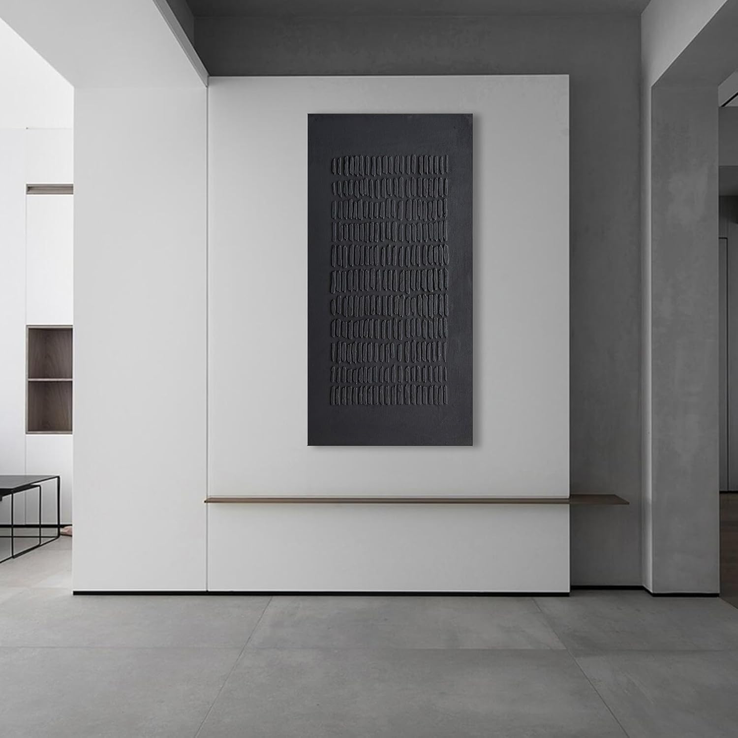 NANKAI Art Hand-Painted Black Thick Texture Abstract Art Oil Painting Contemporary Minimalist Style Art Living Room Office Corridor Wall Decoration Oil Painting 24x48 inches