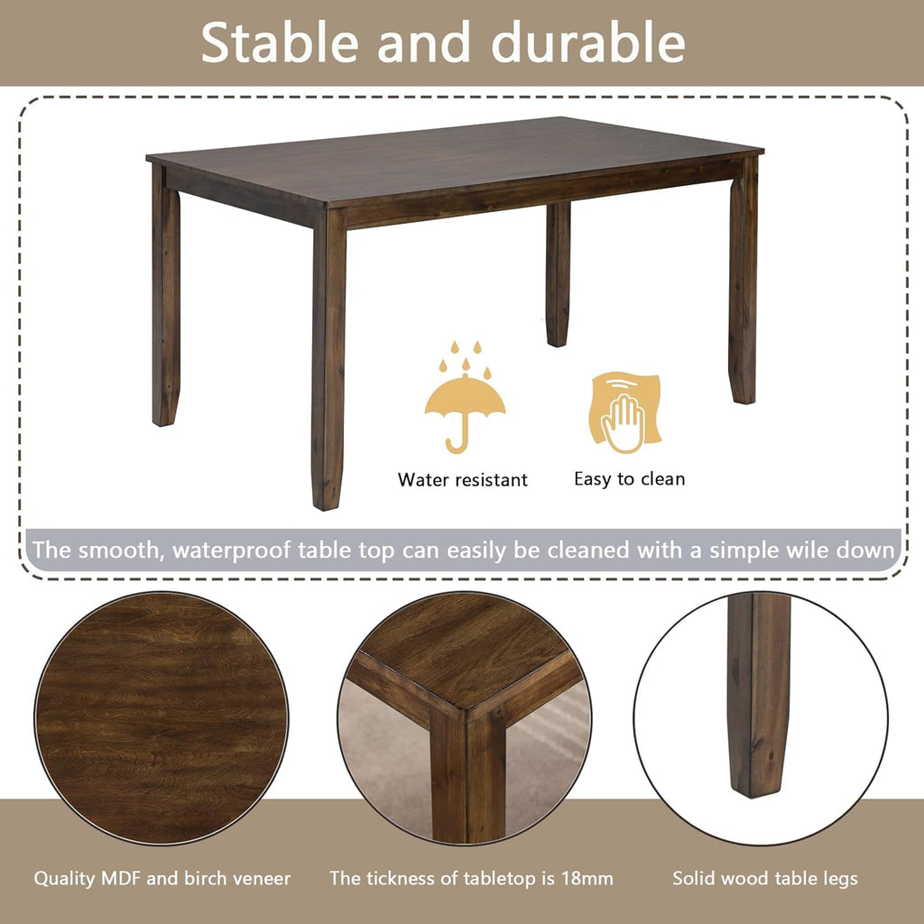 LUMISOL 6-Piece Solid Wood Dining Table Set, Wood Kitchen Table with 4 Chairs and Bench, Farmhouse Dining Table with Bench and Chairs Set for Kitchen, Living Room, Walnut Grey
