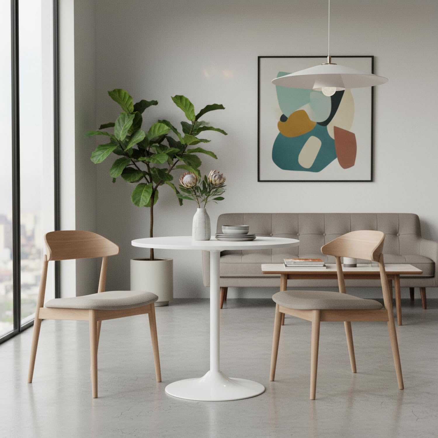 31.5 Inch Dining Table Round Bar Table for 2-4 with Enlarged Pedestal Base, Modern Mid Century Round Top Kitchen Table for Kitchen Living Room Cafe Small Spaces, White