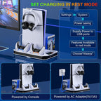 PS5/Slim/Pro Cooling Station with Controller Charging Station for Playstation Console Playstation 5 Slim&Standard Disc/Digital Console, PS5 Pro Stand Cooler Accessories Incl Cooling Fan/3 USB Hubs