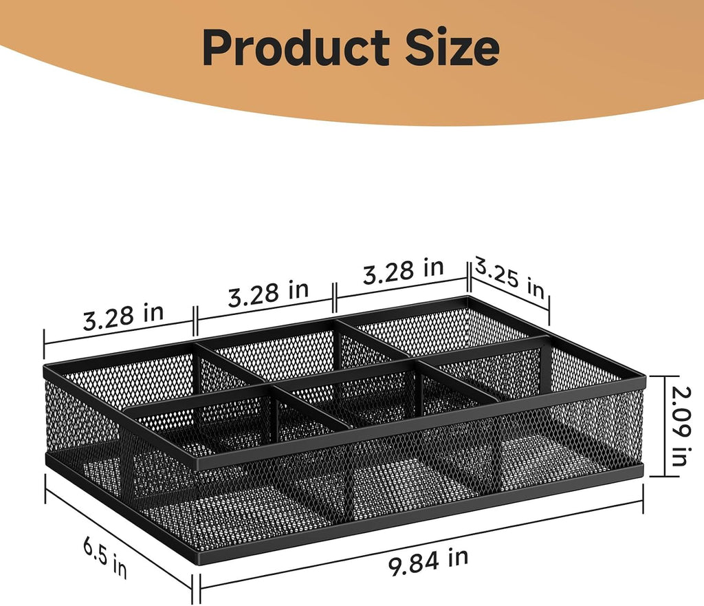 Tea Bag Organizer 6 Grids. Mesh Tea Bag Holder with Handle, Teabag Holder, Tea Station Organizer for Countertop, Pantry, Kitchen, Cabinet - Black