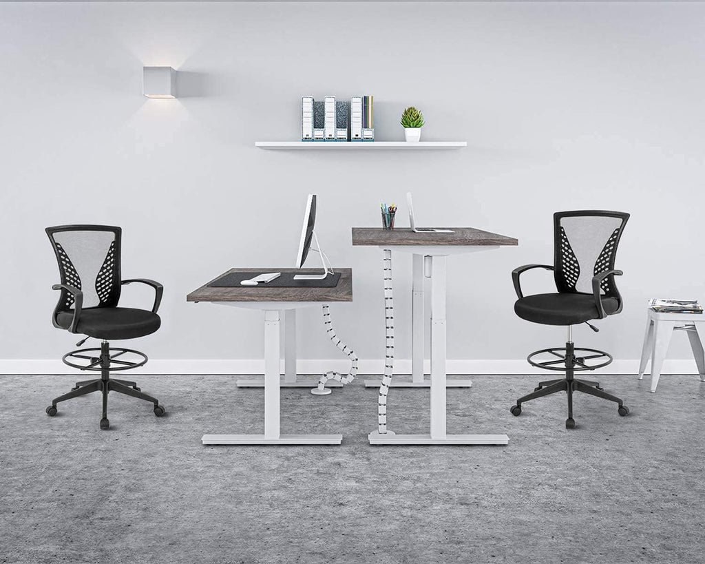 Drafting Chair Tall Office Chair Standing Desk Chair Adjustable Height Reception Office Chair with Lumbar Support & Foot-Ring, Ergonomic Mesh Computer Drafting Stool for Working Standing Desk (Black)