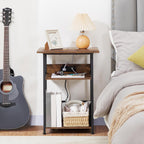 AMHANCIBLE C Shaped End Table，Large Turntable Stand with Storage Cabinet