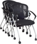 Regency Cadence Flexible High-Back Nesting Chair with Padded Fabric Seat – Breathable Mesh, Flip-Up Seat & Casters for Training Rooms, Classrooms & Offices (4-Pack, Black)