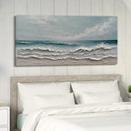 Diathou Art Hand-painted oil painting of ocean waves and sandy beach scenery, modern abstract blue landscape art, decorative wall painting for home office