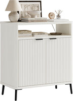 Fatmok Fluted Buffet Cabinet with Storage, 31.4" Wide Wood Sideboard Credenza with 2 Doors & Open Storage Shelf, Modern Coffee Bar Table for Living Room Kitchen Dining Room,White