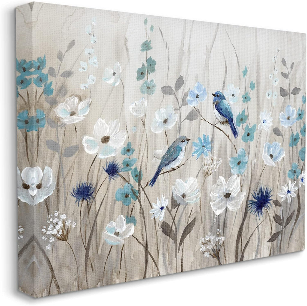 Stupell Industries 'Birds Floral Meadow Blossoms', Canvas Art, 20 x 16 Inches, Easy to Hang and Sturdy, Made in USA, by Nan