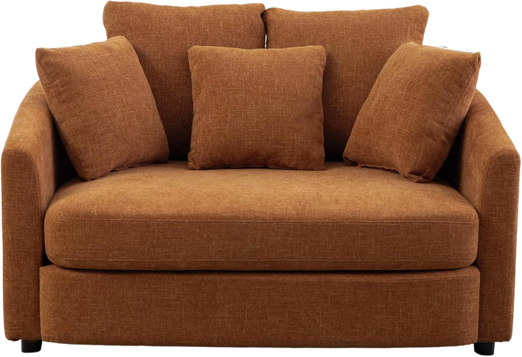 56.3''W Oversized Barrel Chair, Upholstered Accent Chenille Comfy Couch Sofa with 5 Pillows for Apartment, Studio, Bedroom, Living Room, Orange.