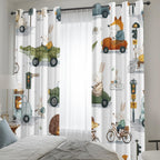 Cartoon Animals Kids Curtains for Boys Bedroom, City Street Car Vehicles Blackout Curtains 39 Inches Long, Thermal Insulated Short Window Drapes for Nursery & Room Decor 27.5Wx39L