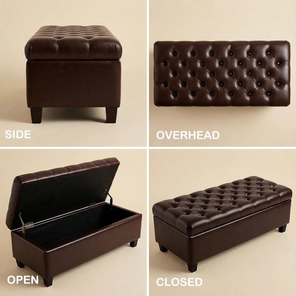 Chifee & Vingol 50" PU Ottoman with Storage Oversized End of Bed Storage Bench Upholstered Benches for Entryway, Living Room, Bedroom-Dark Brown