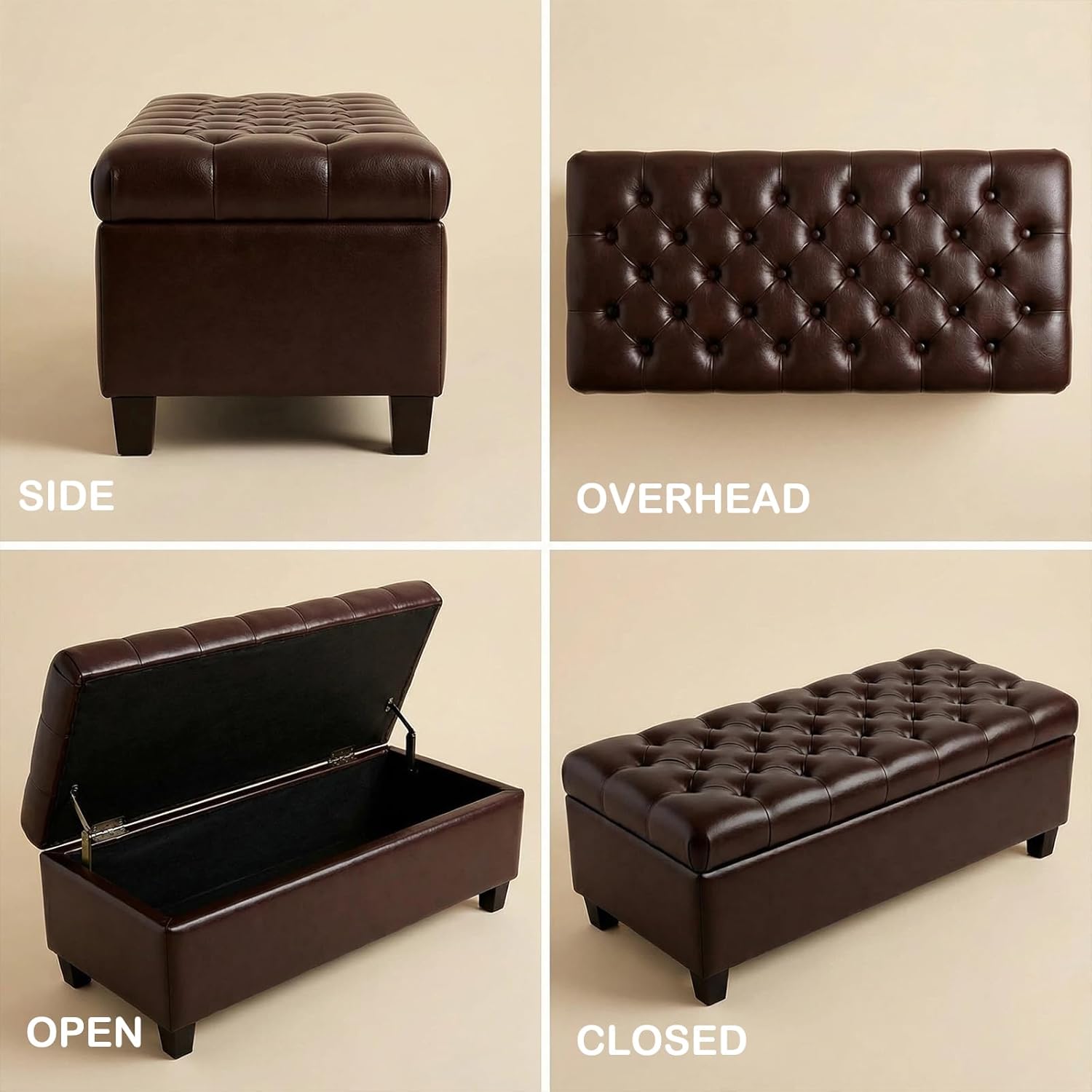 Chifee & Vingol 50" PU Ottoman with Storage Oversized End of Bed Storage Bench Upholstered Benches for Entryway, Living Room, Bedroom-Dark Brown