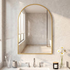 NEWBULIG 22"x30" Arched Wall Mirror, Bathroom Mirrors for Over Sink, Vanity Mirror with Tempered Glass & Anti-Rust Metal Frame, Entryway, Living Room, Bedroom, Gold