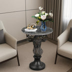Modern End Table Black Deer Statue Side Table with Faux Marble Round top, 28" Tall 19.69" Wide Contemporary Nightstand for Living Room, Office and Reception Area Gift for Mom and Dad