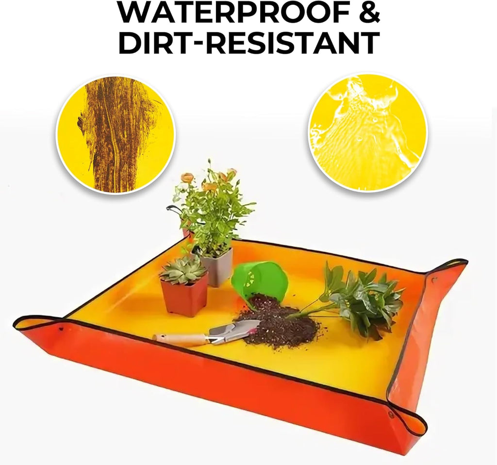 Gardening Repotting Mat for Plants - Waterproof Mat for Potting, Soil Change, Flower and Plant Care (66cm x 66cm, Yellow)