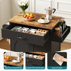 RALGEND Kitchen Island Cart, Small Kitchen Island with Storage Cabinet and Drawer, Rolling Kitchen Cart on Wheels with Spice Rack and Towel Rack, for Kitchen, Dining Room, Black and Rustic Brown