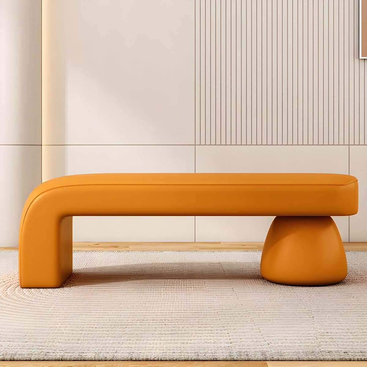 Modern Rectangular Entryway Hallway Shoe Benches, Narrow Upholstered Creativity Wood Bedroom Bench Seating, Upholstered End of Bed Bench (Orange-Leather, 39.4" L x 16" W x 18" H)